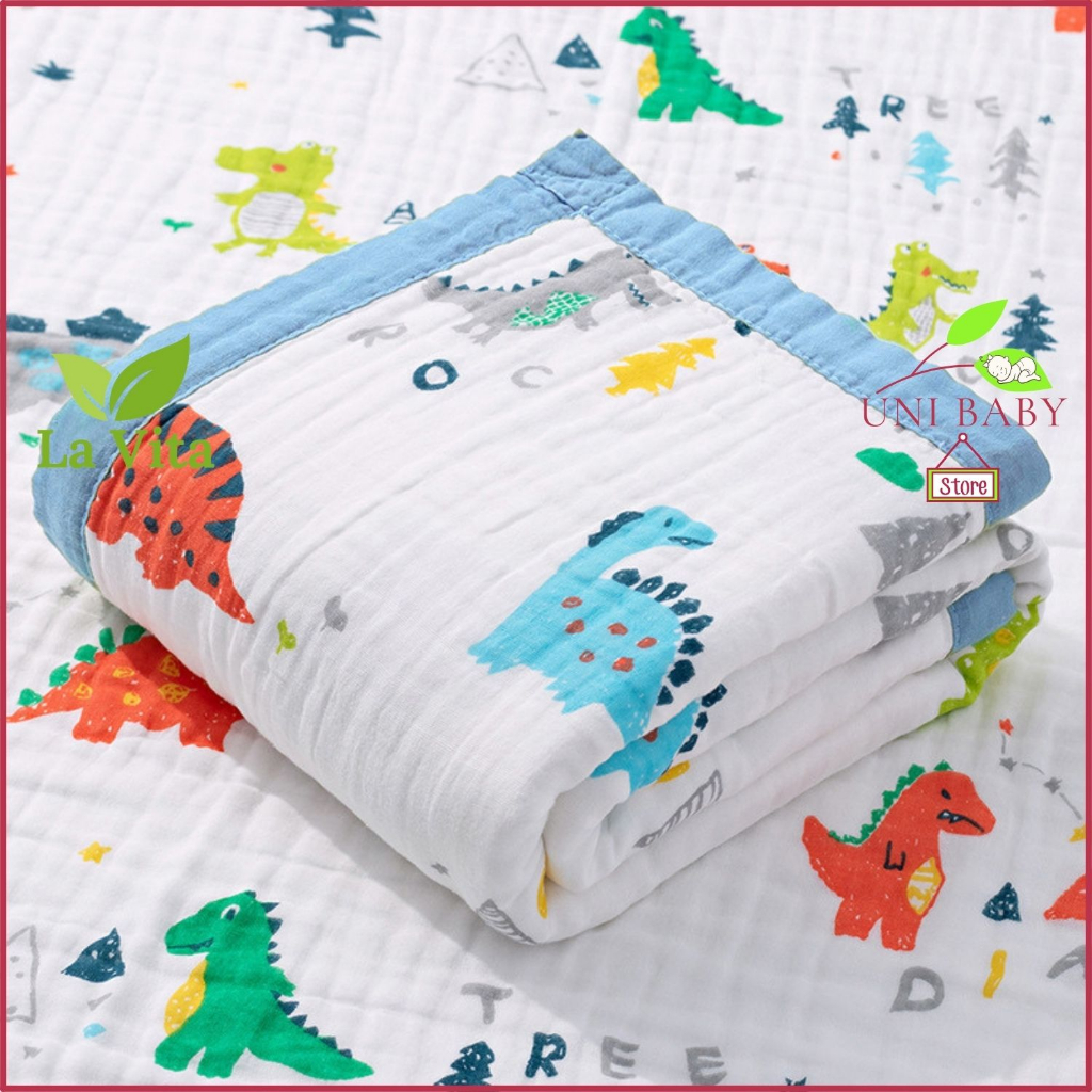 Khăn xô 6 lớp bo viền La Vita cao cấp 110x110 cm, vải dày mật độ cao làm khăn tắm mềm mại thấm hút tốt cho bé sơ sinh