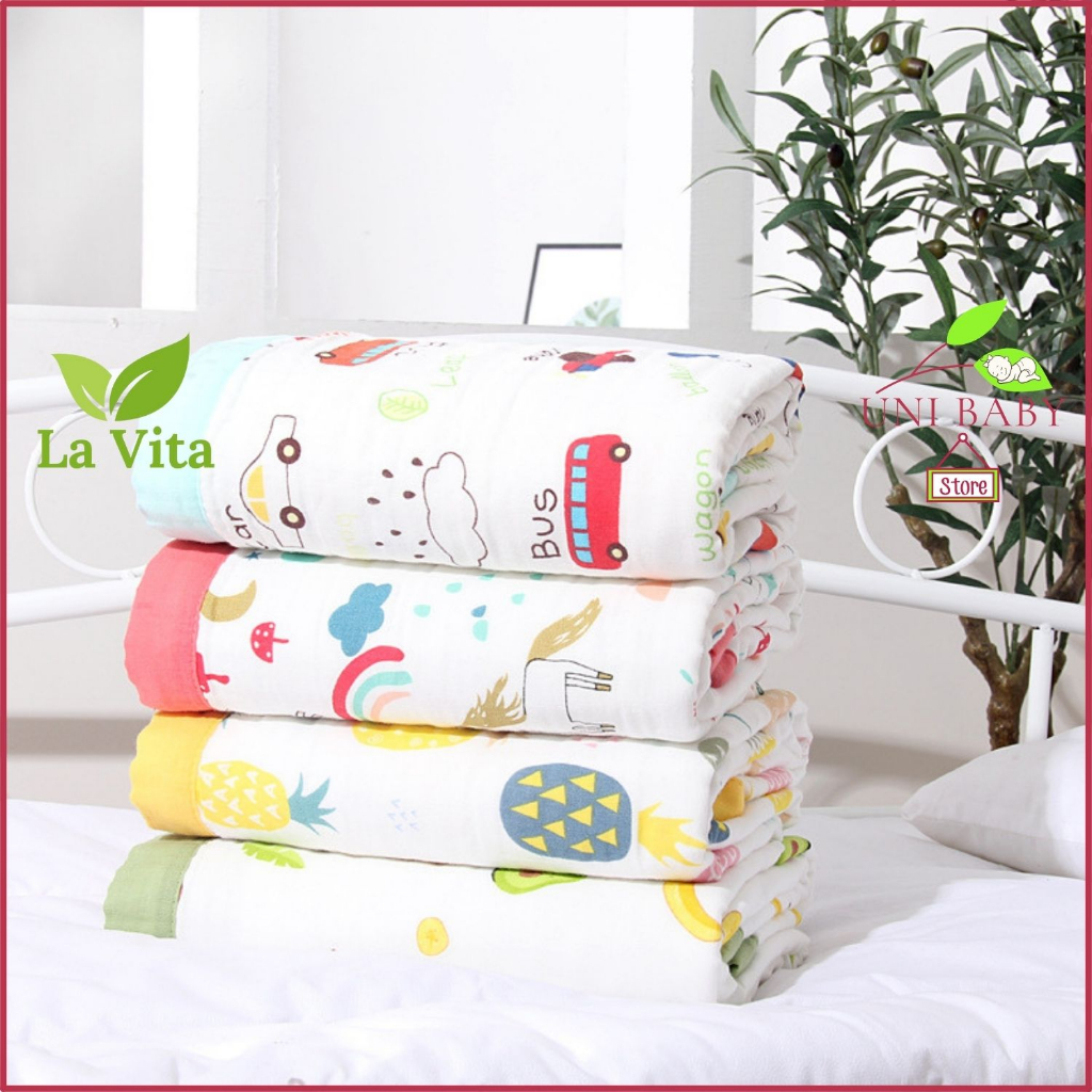 Khăn xô 6 lớp bo viền La Vita cao cấp 110x110 cm, vải dày mật độ cao làm khăn tắm mềm mại thấm hút tốt cho bé sơ sinh