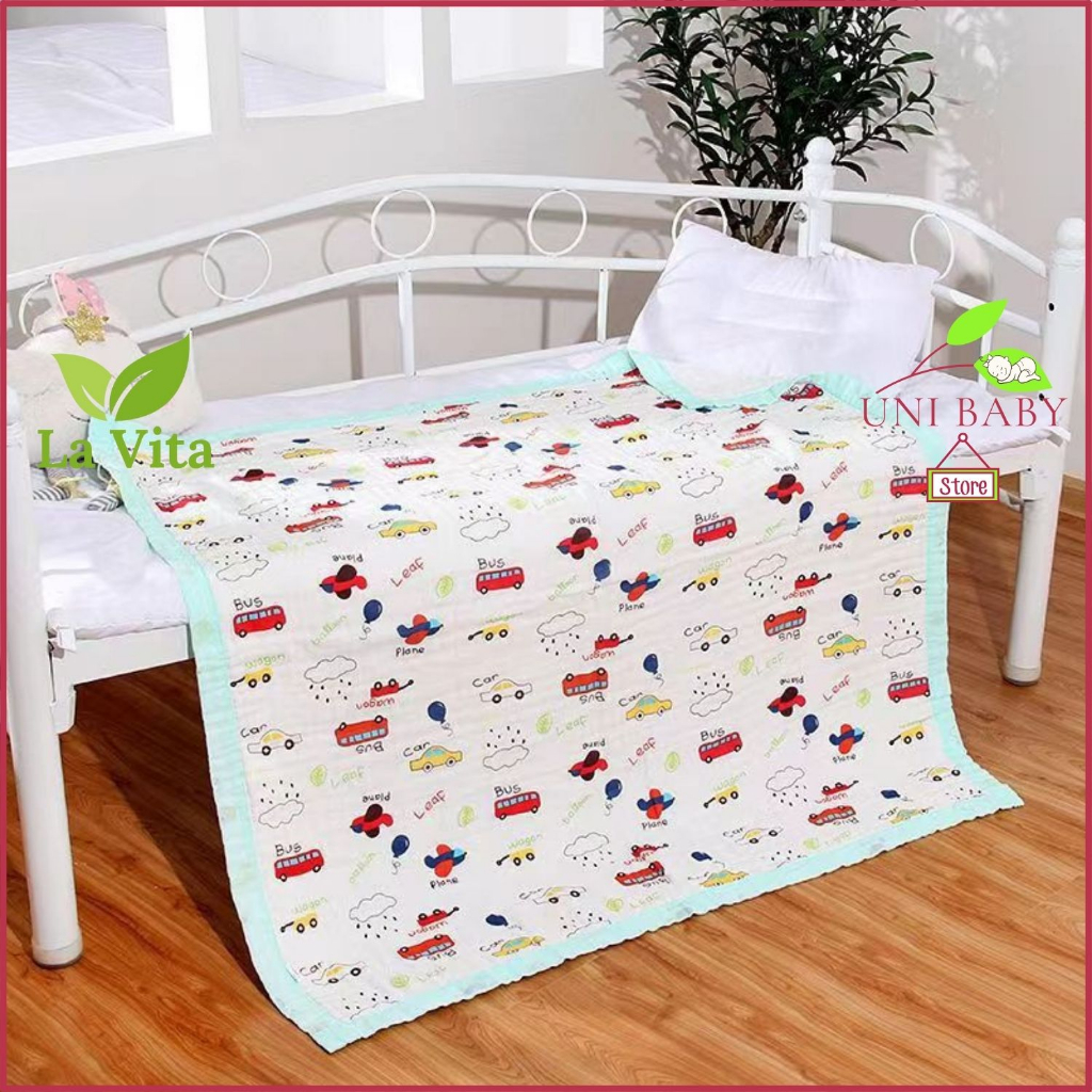 Khăn xô 6 lớp bo viền La Vita cao cấp 110x110 cm, vải dày mật độ cao làm khăn tắm mềm mại thấm hút tốt cho bé sơ sinh