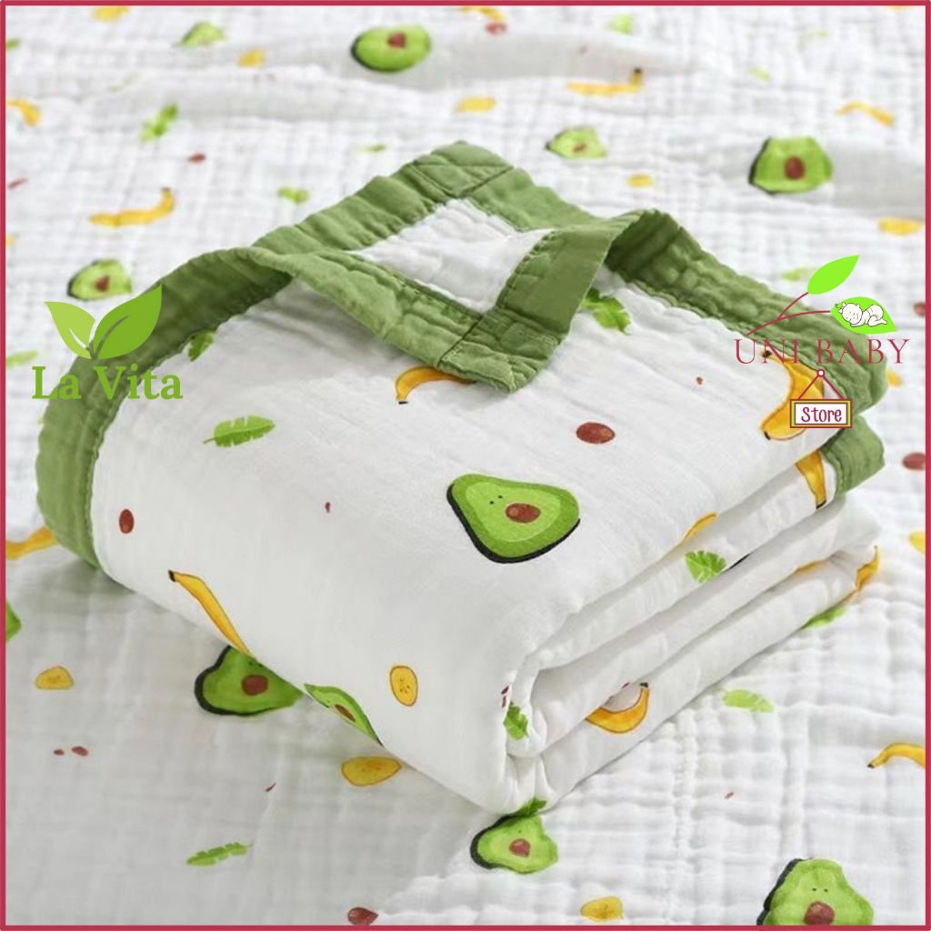 Khăn xô 6 lớp bo viền La Vita cao cấp 110x110 cm, vải dày mật độ cao làm khăn tắm mềm mại thấm hút tốt cho bé sơ sinh