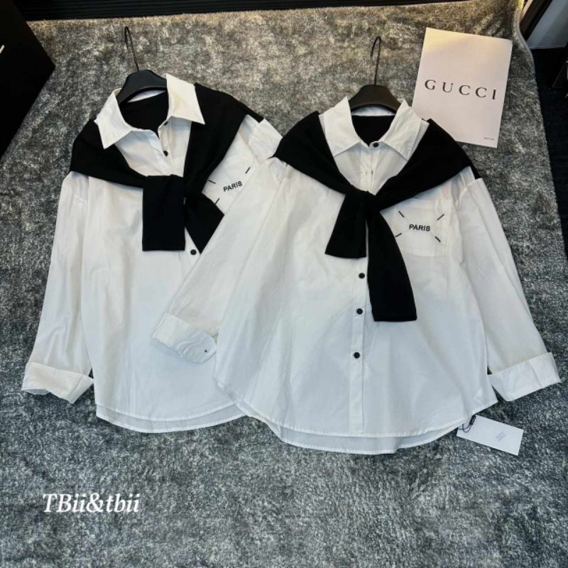 Áo sơmi trắng thêu túi kèm khăn hàng QC L1