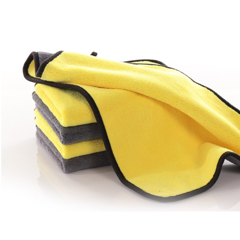 Khăn Lau Ô Tô, Khăn Lau Xe Hơi 2 Mặt Vàng-Xám Siêu Thấm Cực Dày Không Đổ Lông 60x30