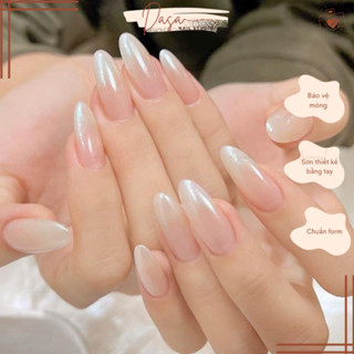 Móng tay giả dài màu thạch ombre tráng gương trắng nail box thiết kế GIÁ RẺ đơn giản sang trọng MT002