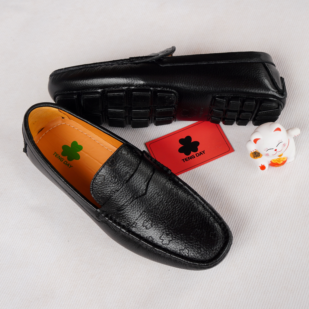 Giày Lười Nam Máy Đế Thời Trang - Đế Cao Su Da Bò Thật, Sang Trọng. Tengday Vietnam - Màu đen, nâu, xanh, vàng