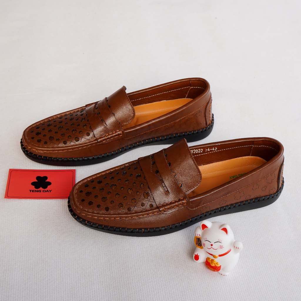 Giày Lười Hè Nam Thời Trang, Da Bò Thật Đế Cao Su, Thoáng Mát, Êm Ái. Tengday Vietnam - Màu Vàng, Nâu, Đen