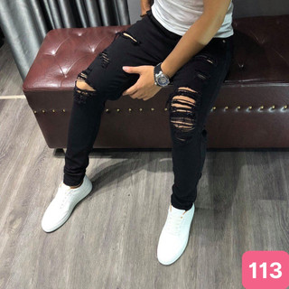  Quần bò nam boy phố đen rách gối form skinny chất jean cao cấp co dãn 4 chiều cực đẹp quần rin nam Havado 113 MỚI 
