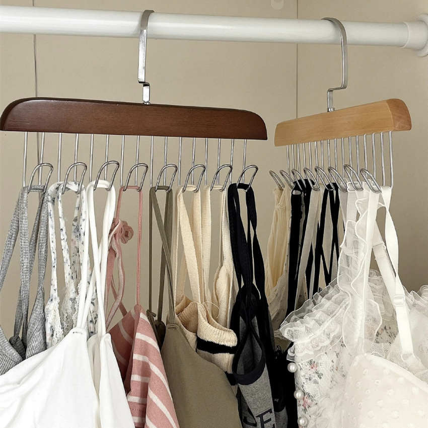 Móc Gỗ Treo Đồ Lót 8 Mắc,Móc Treo Áo 2 Dây Bra,Treo Khăn Cà Vạt Thắt Lưng,Móc Treo Túi Xách Đa Năng Tiện Lợi Ngăn Nắp