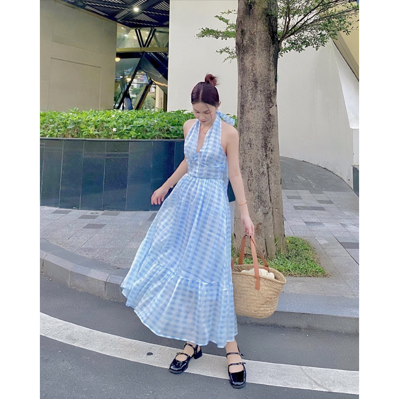 𝐌𝐚𝐲𝐚 𝐃𝐫𝐞𝐬𝐬 - Đầm yếm hoạ tiết caro xanh baby