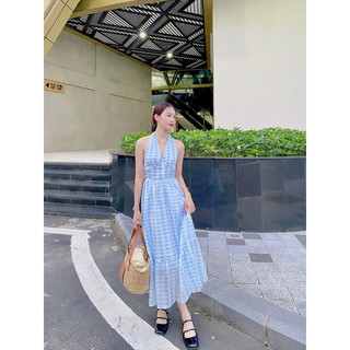 𝐌𝐚𝐲𝐚 𝐃𝐫𝐞𝐬𝐬 - Đầm yếm hoạ tiết caro xanh baby