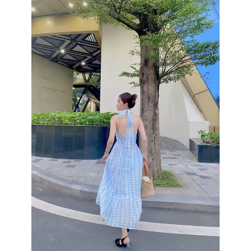 𝐌𝐚𝐲𝐚 𝐃𝐫𝐞𝐬𝐬 - Đầm yếm hoạ tiết caro xanh baby