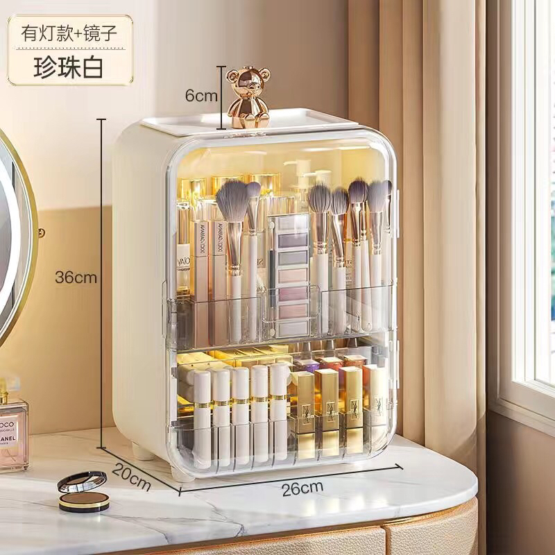 Hộp đựng mỹ phẩm đồ trang điểm có đèn Led, nhựa ABS hàng nhập khẩu cao cấp, Có Hình Gấu BearBrick