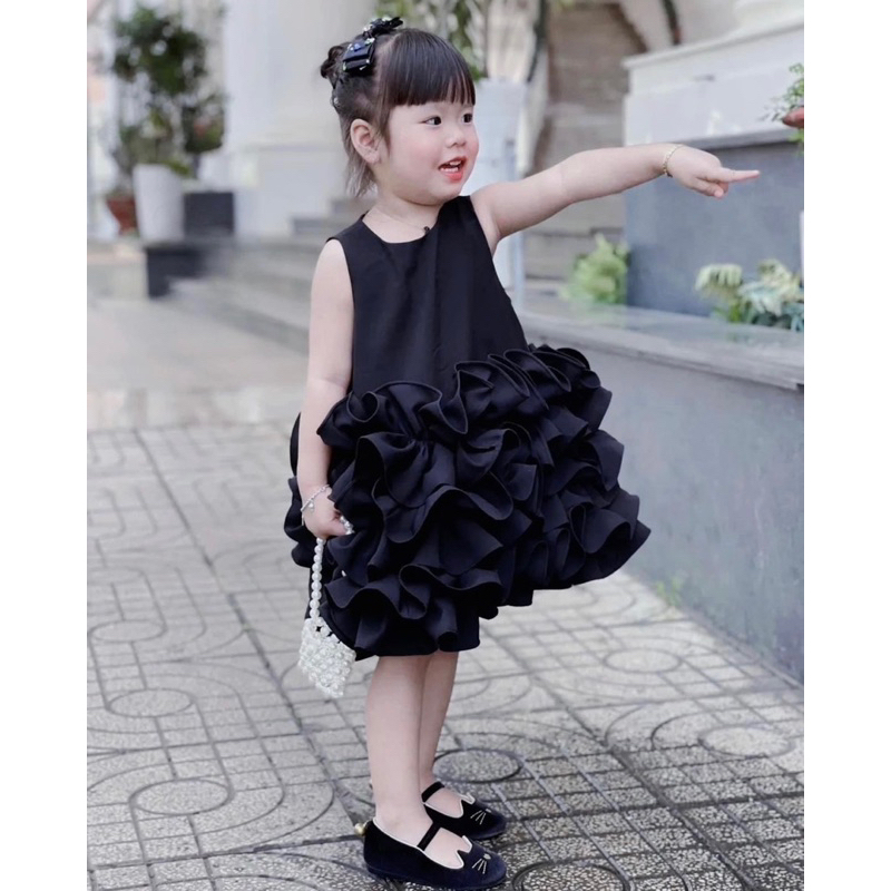 Đầm váy dự tiệc gấm tacta bồng bềnh cho bé gái 9-20kg