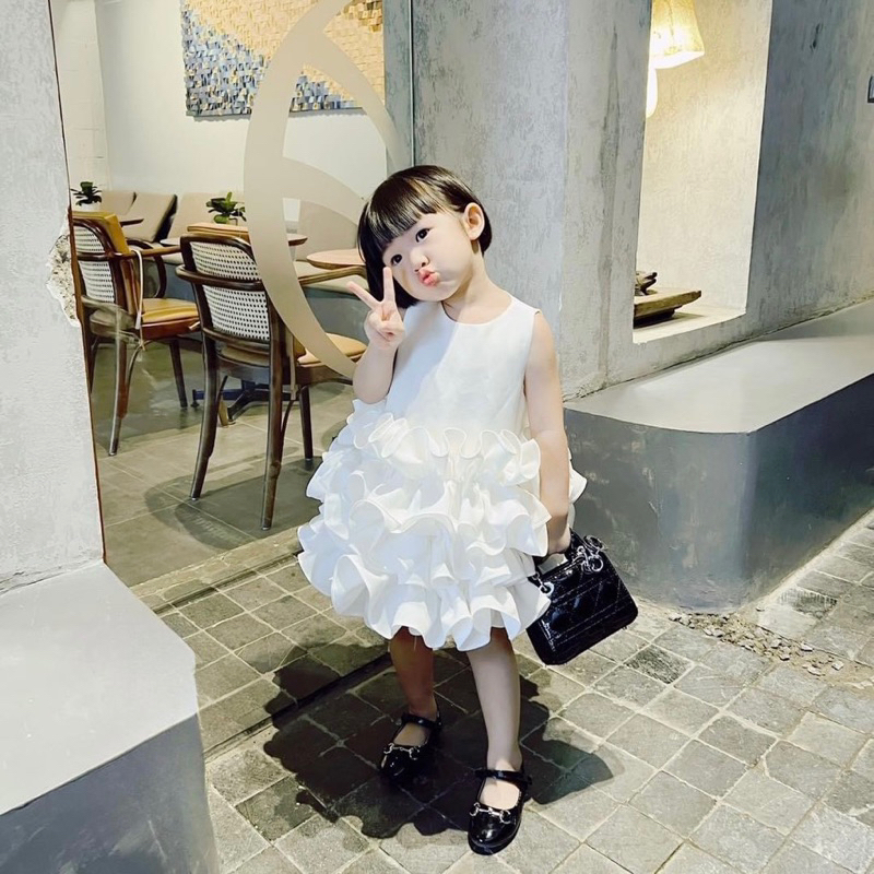 Đầm váy dự tiệc gấm tacta bồng bềnh cho bé gái 9-20kg