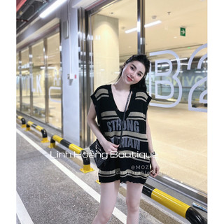 Váy len kẻ sát nách dáng rộng Linh Hoàng