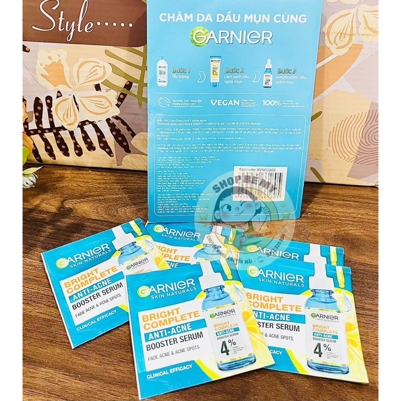 Serum Garnier Giảm Mụn Mờ Thâm Da Dầu Mụn gói Sample 1.5g- Tinh Chất BHA Salicylic Niacinamide AHA Vitamin C