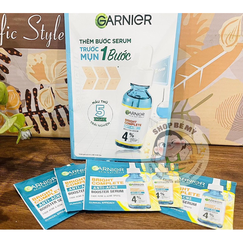 Serum Garnier Giảm Mụn Mờ Thâm Da Dầu Mụn gói Sample 1.5g- Tinh Chất BHA Salicylic Niacinamide AHA Vitamin C