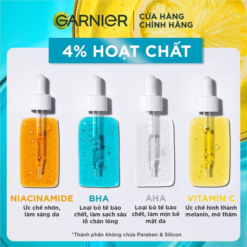 Serum Garnier Giảm Mụn Mờ Thâm Da Dầu Mụn gói Sample 1.5g- Tinh Chất BHA Salicylic Niacinamide AHA Vitamin C