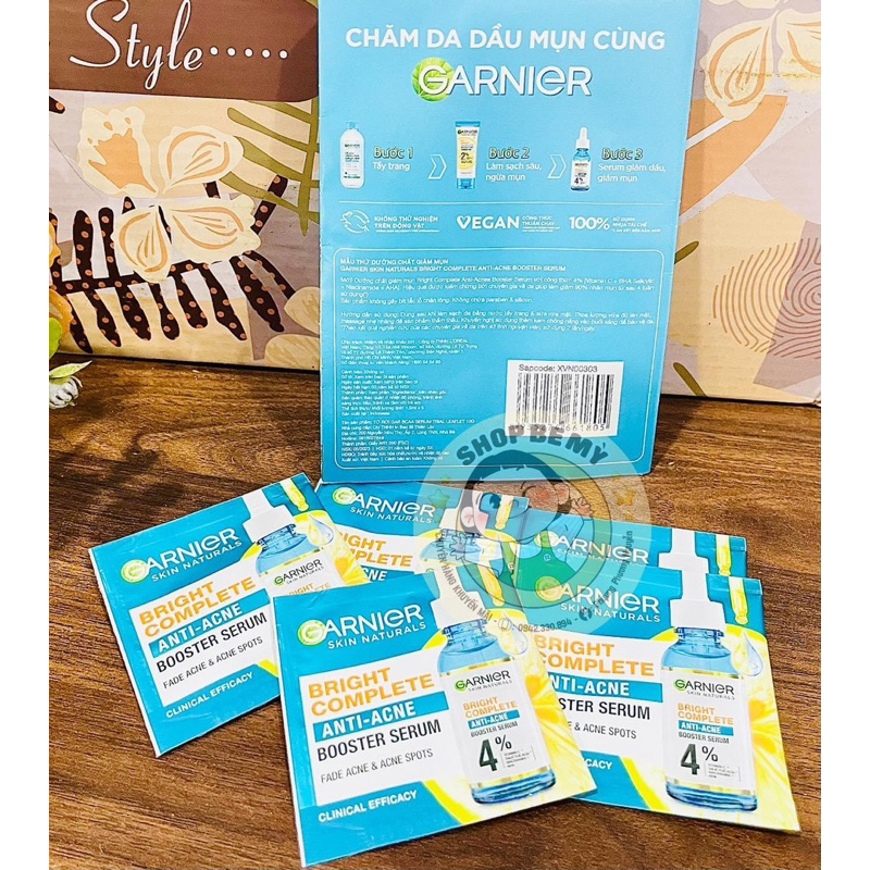 Serum Garnier Giảm Mụn Mờ Thâm Da Dầu Mụn gói Sample 1.5g- Tinh Chất BHA Salicylic Niacinamide AHA Vitamin C