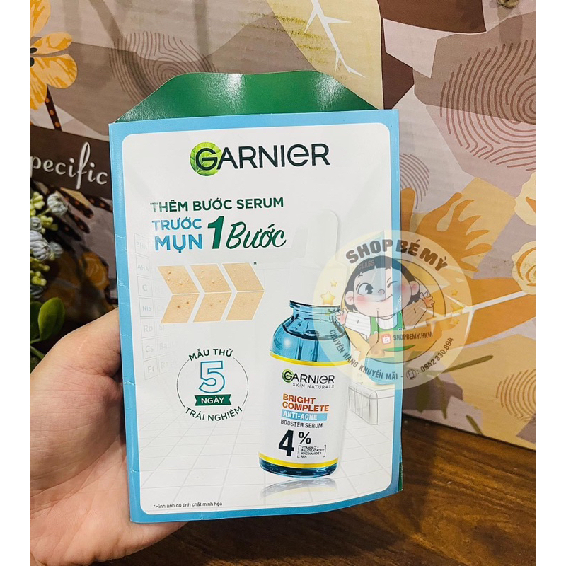 Serum Garnier Giảm Mụn Mờ Thâm Da Dầu Mụn gói Sample 1.5g- Tinh Chất BHA Salicylic Niacinamide AHA Vitamin C