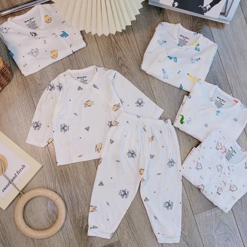 Bộ Đồ Sơ Sinh - Bộ Dài Tay Và Cộc Tay Vạt Chéo Chất Cotton Thun Lạnh Peptit Cho Bé 3-9kg BC01