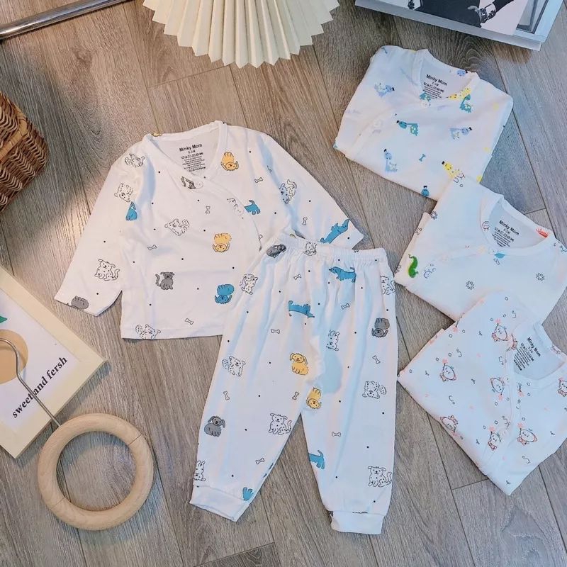 Bộ Đồ Sơ Sinh - Bộ Dài Tay Và Cộc Tay Vạt Chéo Chất Cotton Thun Lạnh Peptit Cho Bé 3-9kg BC01