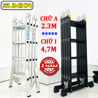 4 Mẫu thang nhôm gấp xếp 4 đoạn Sumika và Jumbo SK604 & SKM204 & B304 & B204 (chữ A cao: 2.3M - chữ I: 4.7M) BH: 2 NĂM