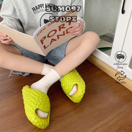 Dép quai ngang sầu riêng, dép bánh mỳ hình sầu riêng cực cute, dép quai ngang, dép văn phòng dễ thương