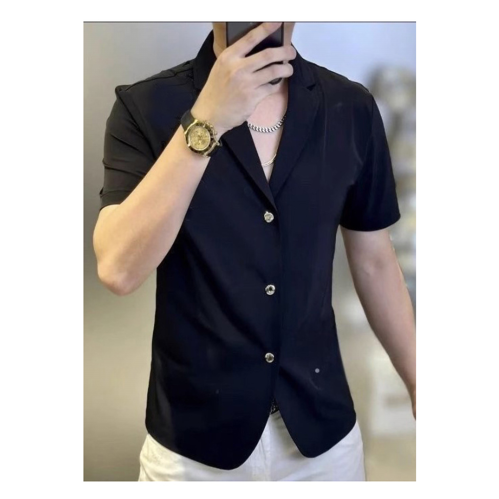 Áo sơ mi nam trơn ngắn tay cổ vest sang chảnh 2 màu đen trắng dễ phối đồ H78