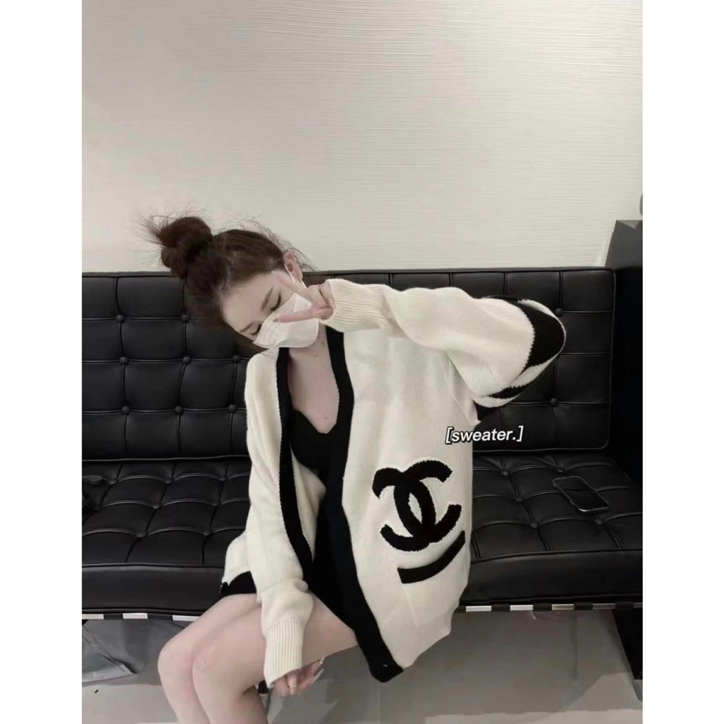 Áo khoác len cadigan che.nel viền tay sọc 2 màu dày dặn