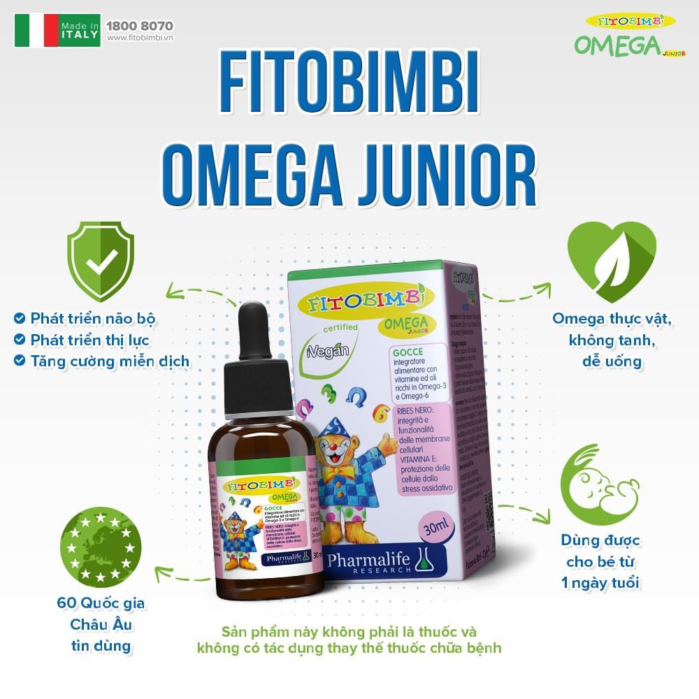 FITOBIMBI Omega Junior - Phát Triển Trí Não,Tăng Cường Miễn Dịch,Tốt Cho Mắt bé - 30ml
