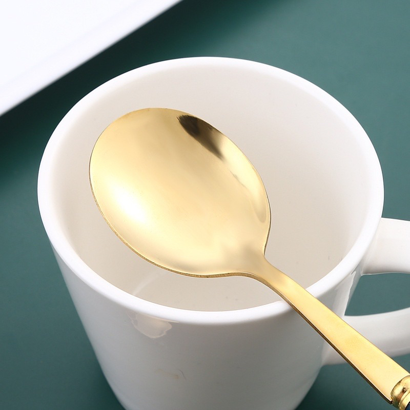 Set 6 thìa inox mạ vàng cán màu xanh ngọc vân đá cao cấp hàng loại 1 kèm hộp sang trọng