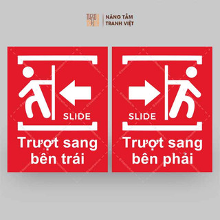 Biển Chỉ Dẫn Trượt Cửa Qua Trái/ Phải - Decal dán tường, dán kính