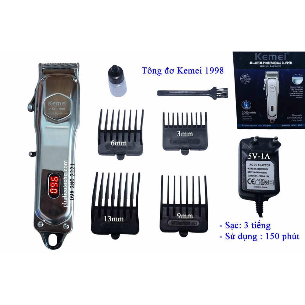 Tông Đơ Kemei-1990 Cao Cấp Chuyên Nghiệp Pin Lithium 2000mAh Màn Hình LCD-Hàng Chính Hãng Bảo Hành 12 Tháng12 Tháng
