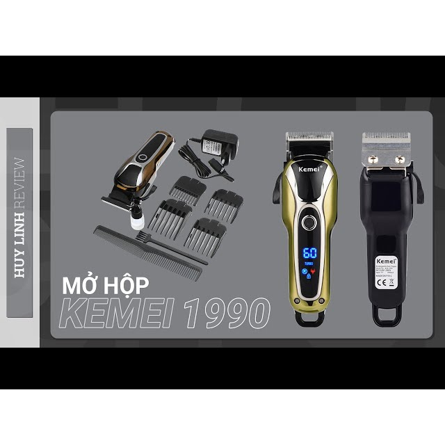 Tông Đơ Kemei-1990 Cao Cấp Chuyên Nghiệp Pin Lithium 2000mAh Màn Hình LCD-Hàng Chính Hãng Bảo Hành 12 Tháng12 Tháng