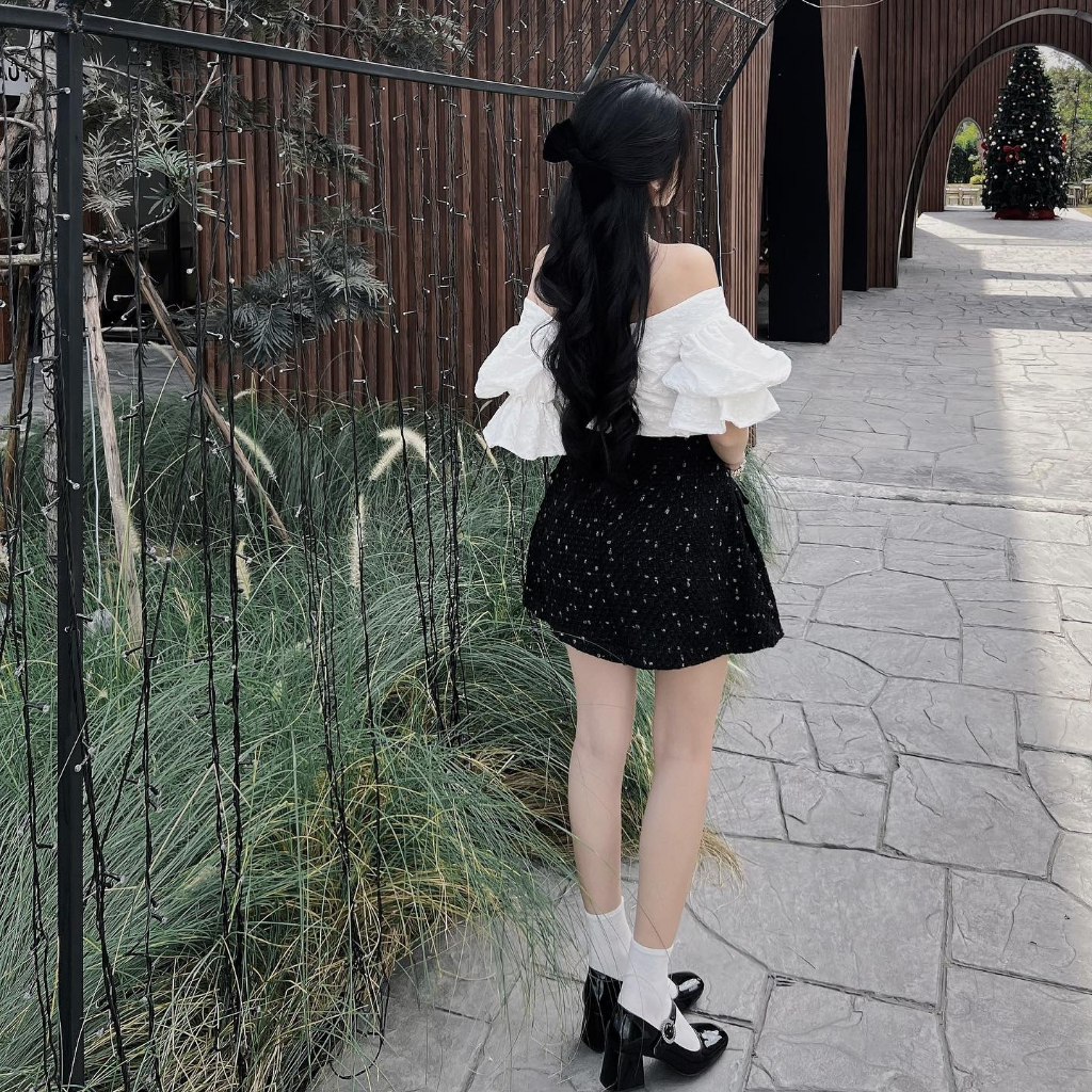 THE FANCE | Chân váy tweed cạp cao xếp ly sang chảnh LUX BLING SKIRT