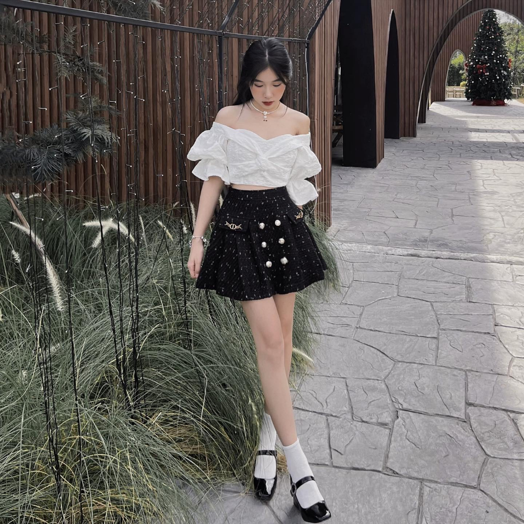 THE FANCE | Chân váy tweed cạp cao xếp ly sang chảnh LUX BLING SKIRT