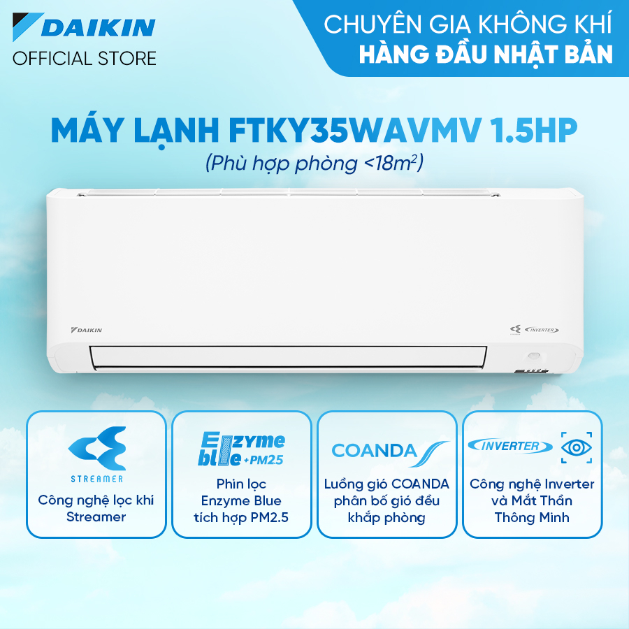 [MIỄN CÔNG LẮP - GIAO LẮP NHANH 12H] Máy Lạnh Daikin Inverter 1 chiều FTKY35WAVMV 1.5HP 12000BTU