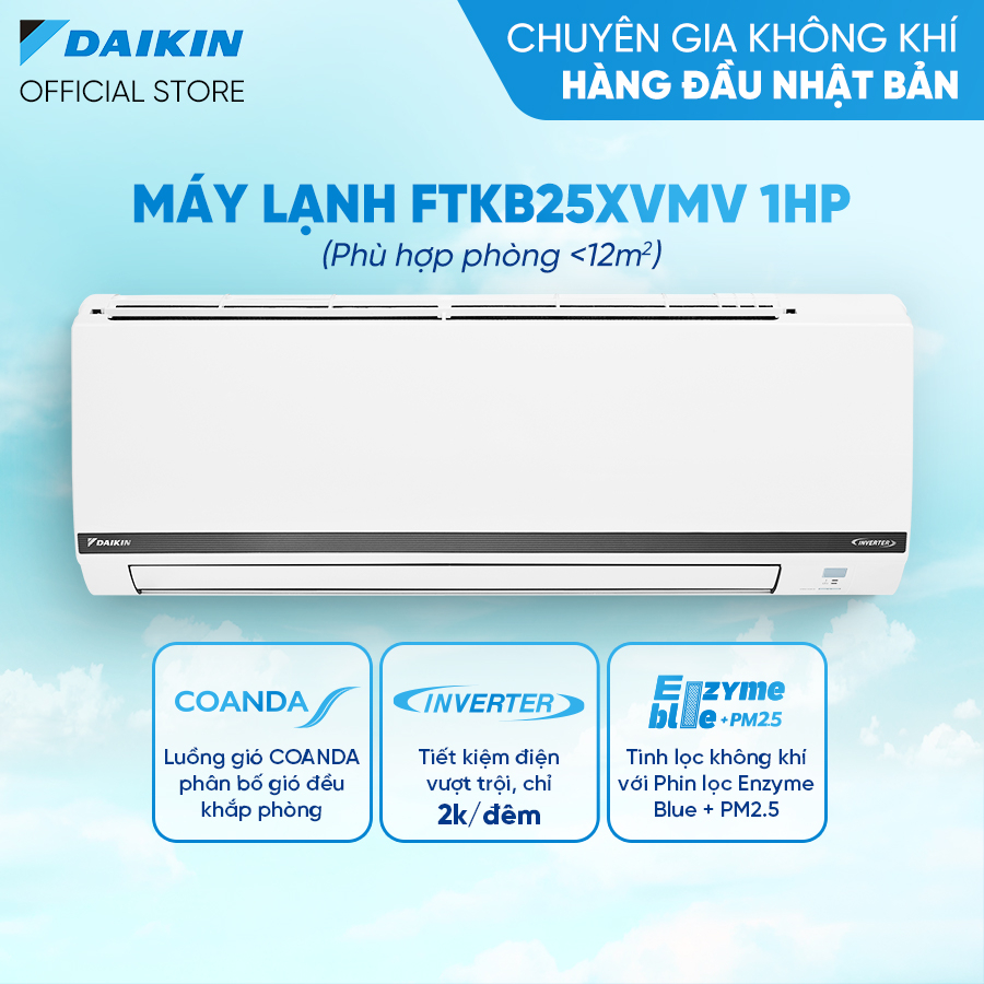 [GIAO LẮP NHANH 12H] MỚI 2023 - Máy Lạnh Daikin Inverter 1 chiều FTKB25XVMV 1HP 9000BTU