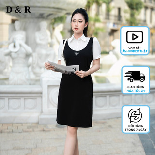 Đầm thun giả yếm bigsize cổ sơ mi đính logo Pra Quảng Châu cao cấp D&R Fashion D429