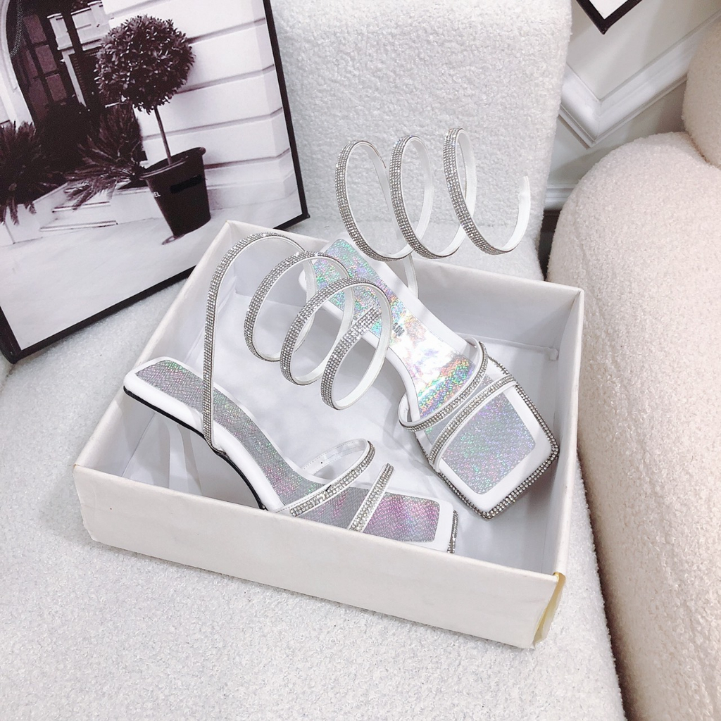Giày cao gót nữ quai cuốn đính đá 9cm kiểu dáng sang chảnh đi chơi đi tiệc cực xinh Sandal cao gót MT Shoes