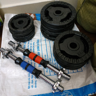 Bộ tạ tay gang đúc 20kg và 2 đòn tay 38cm ( gồm 4 bánh tạ 3kg, 4 bánh tạ 2kg )