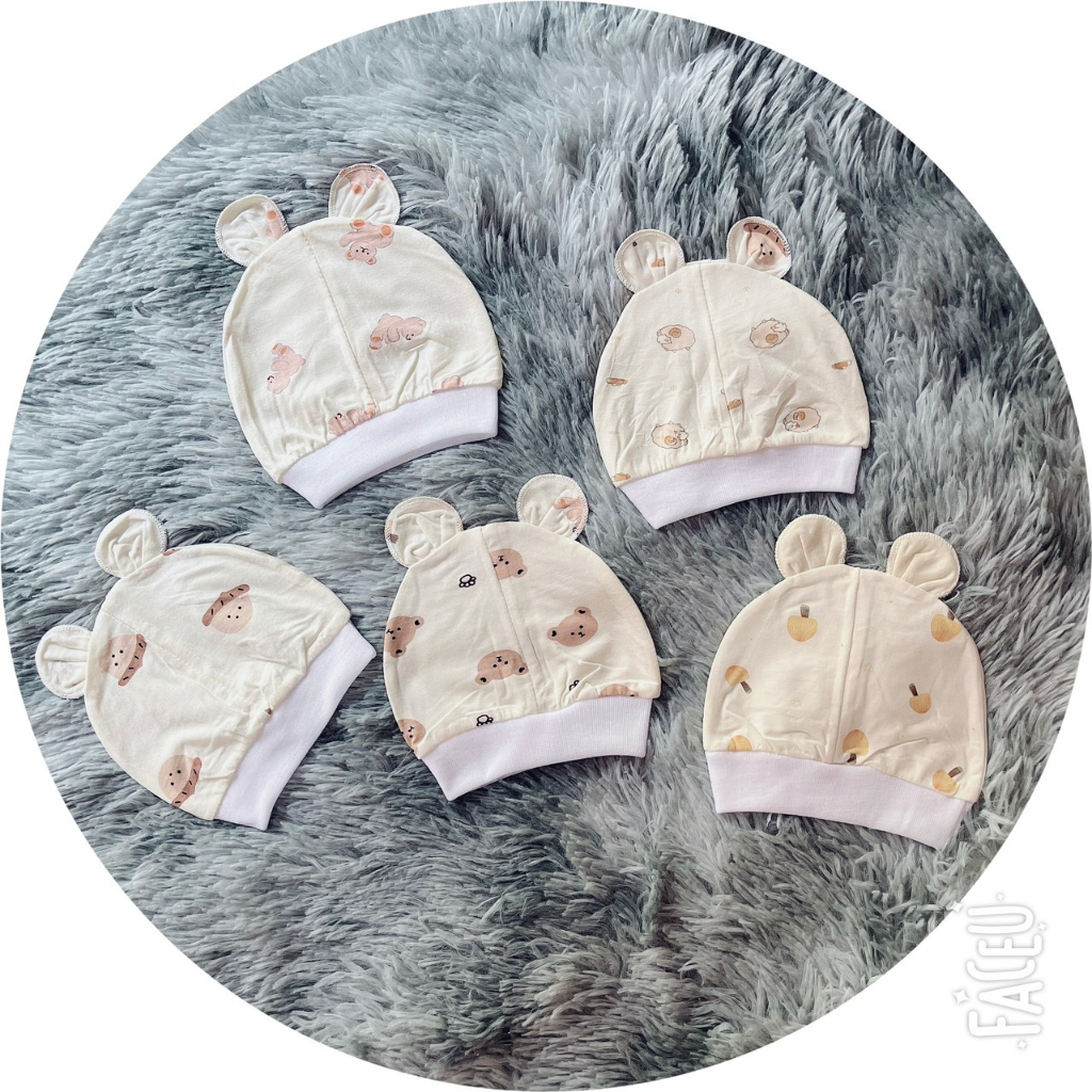 Mũ sơ sinh THUN PETIT NỀN VÀNG MỀM MỊN CO GIÃN TỐT họa tiết đáng yêu cho bé M21