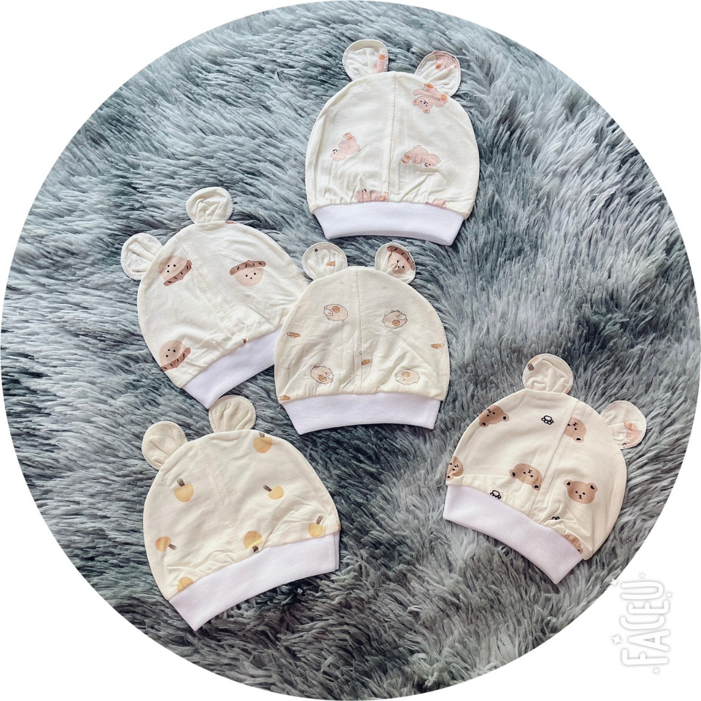 Mũ sơ sinh THUN PETIT NỀN VÀNG MỀM MỊN CO GIÃN TỐT họa tiết đáng yêu cho bé M21