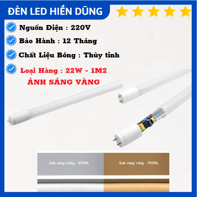 COMBO 10 Bóng Đèn Tuýp Led 1m2, 60cm, 22W-30W Ánh Sáng Trắng/Vàng