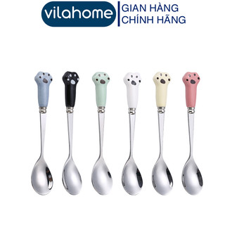 Thìa inox cán sứ vilahome, thìa inox cán chân mèo dài 13cm dùng uống cà phê, sữa chua