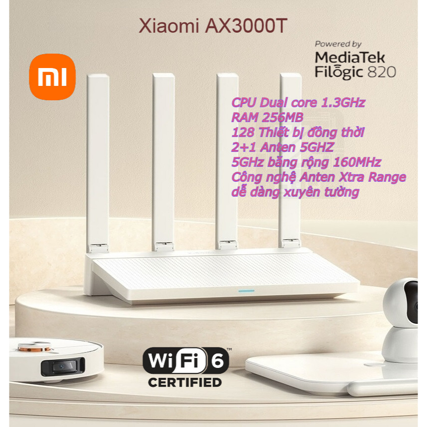 Q3-2023 Router Wifi Xiaomi AX3000T chuẩn WIFI 6 Hỗ trợ Mesh, xuyên tường vượt trội