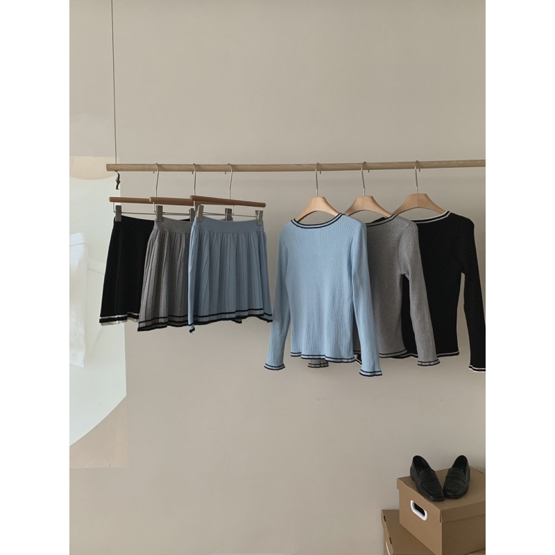 Set Len Chân Váy Xếp Ly Qc