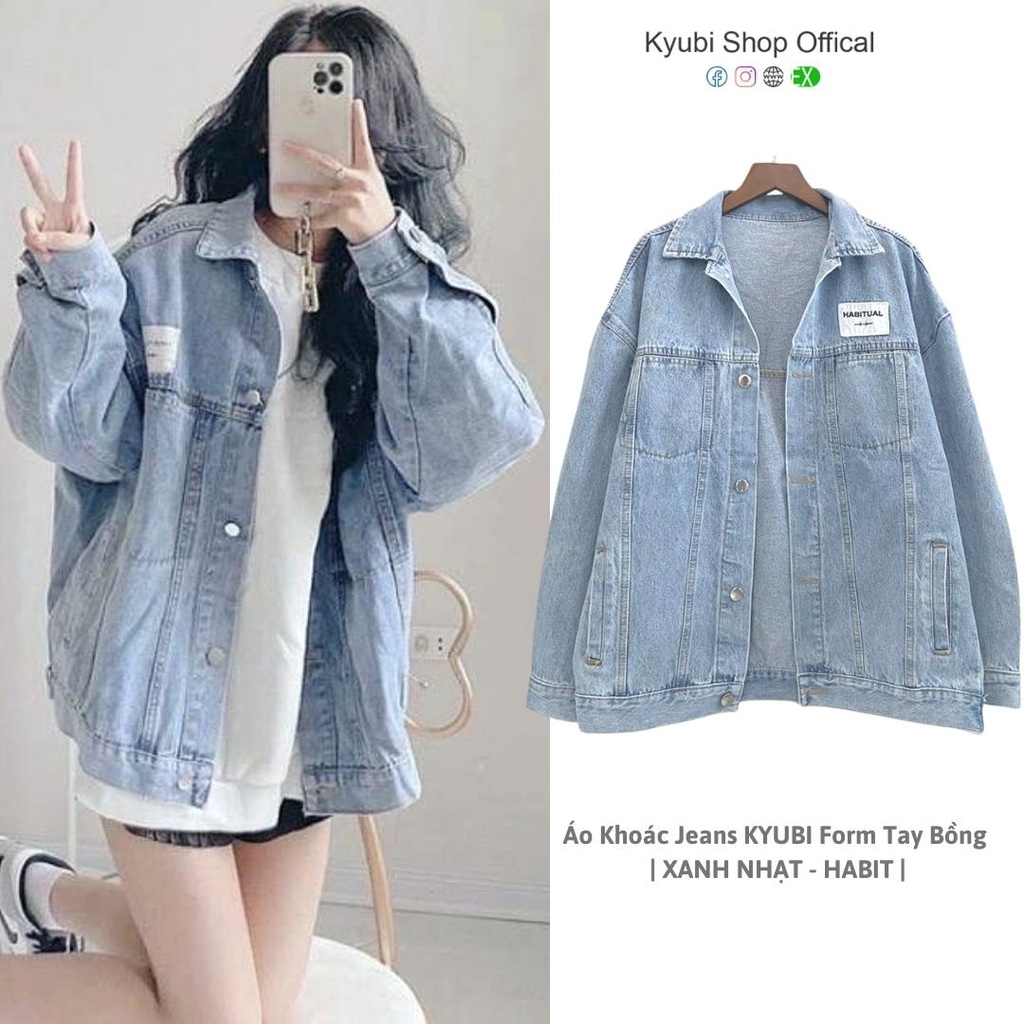 Áo Khoác Jeans   Form Rộng Tay Bồng QC Có Tag Thêu - Ulzzang Jean Jacket HÀNG ĐẸP