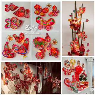   40cm-60cm  Đèn Lồng Trung Thu truyền thống giấy bóng kính hình con gà con bướm con thỏ con cá màu đỏ trang trí 