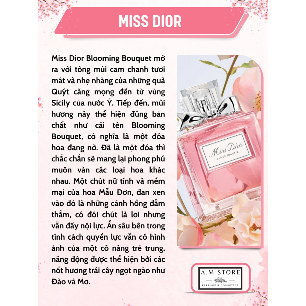 Nước Hoa Nữ Miss Dior Blooming Bouquet Edt Mùi Hương Yêu Thích Của Jisoo - Zuyy PERFUME | BigBuy360 - bigbuy360.vn